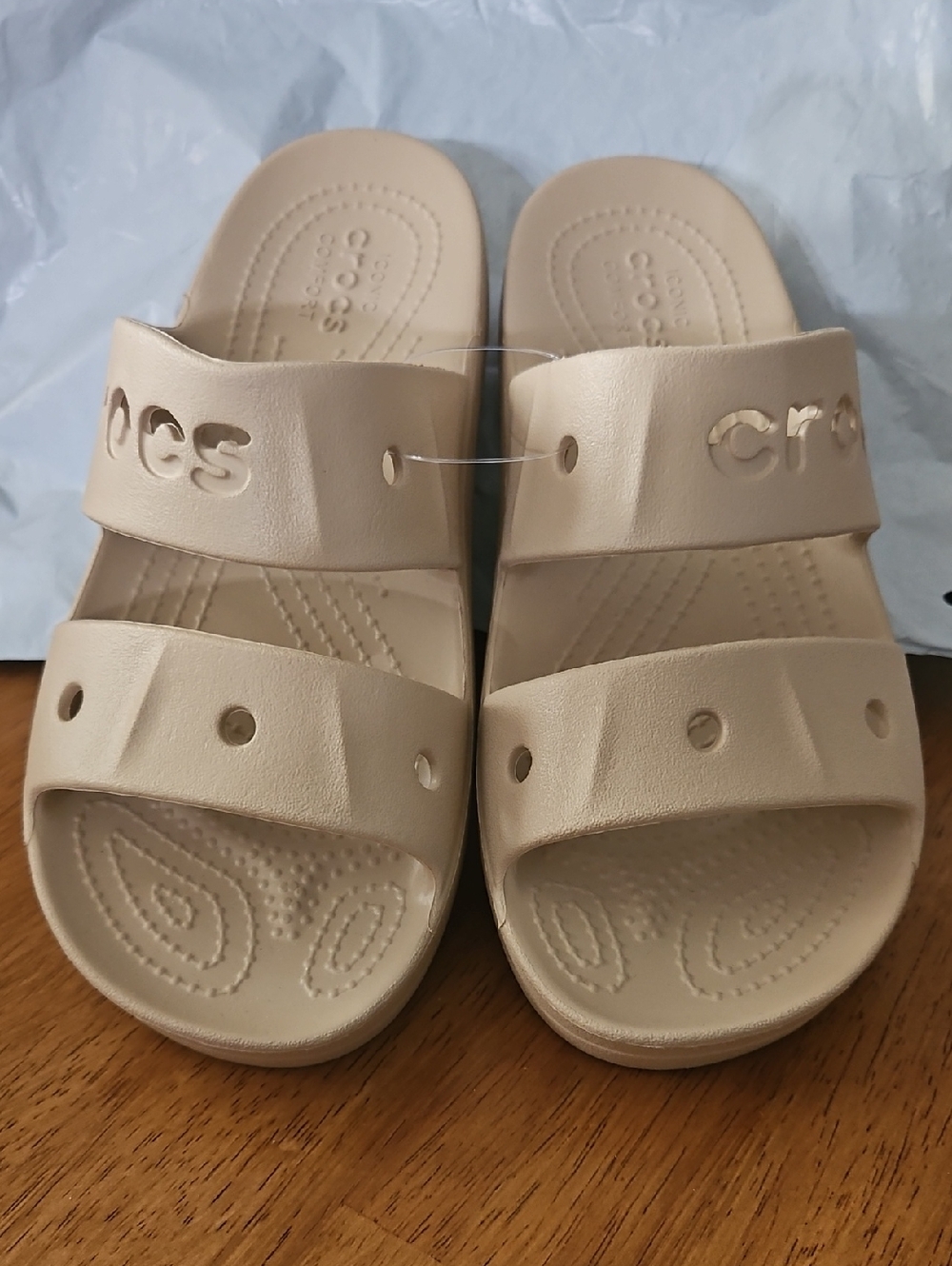 CROCS Dual-Strap Slide Sandals in Light Beige